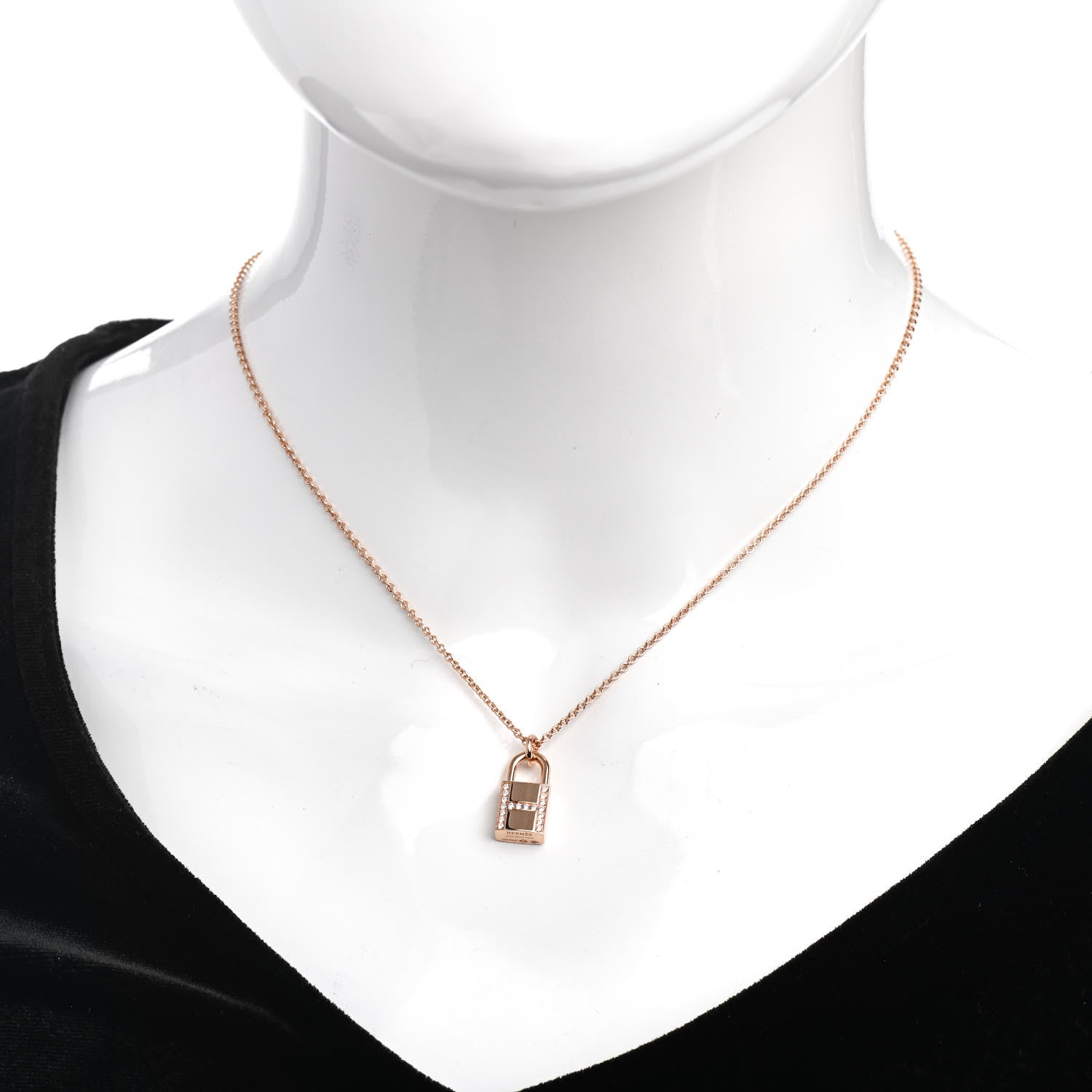Hermes 18K Rose Gold Diamond Amulettes Cadenas Pendant Necklace 2 of 6