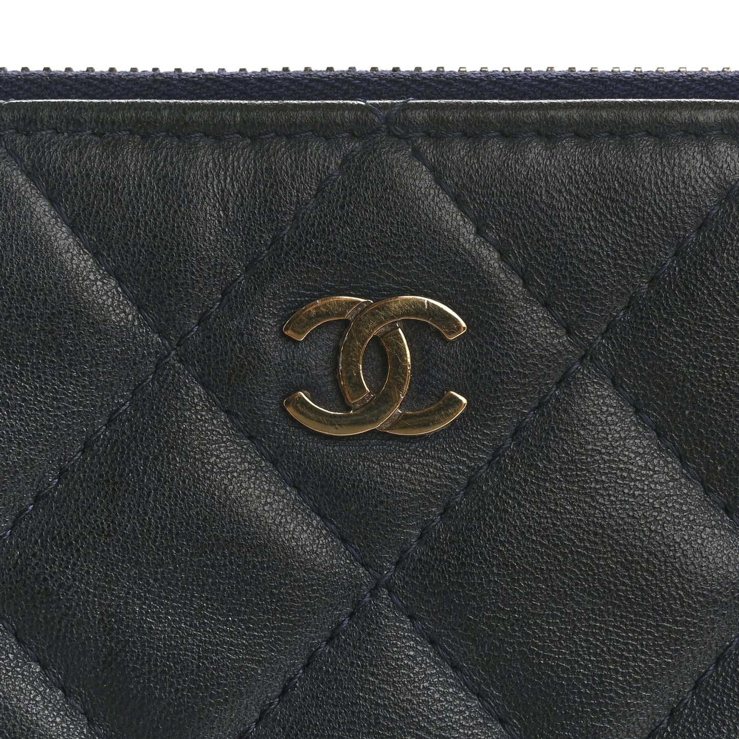 Lambskin Quilted Casino Beauty CC Cosmetic Case Navy