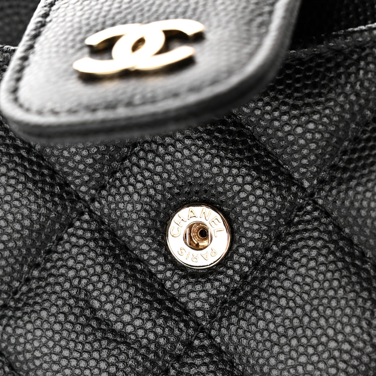 Caviar Quilted Phone Holder Wallet on Removable Chain Insert Black