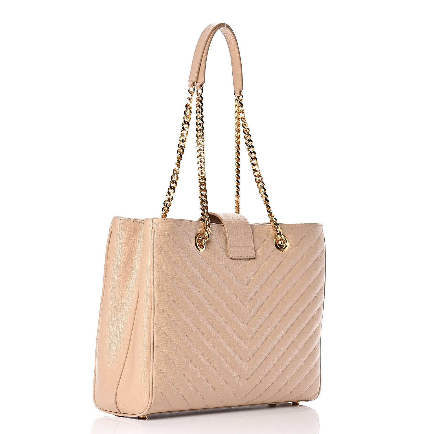 Saint Laurent Grain De Poudre Matelasse Chevron Monogram Shopping Bag Nude Powder 3 of 15
