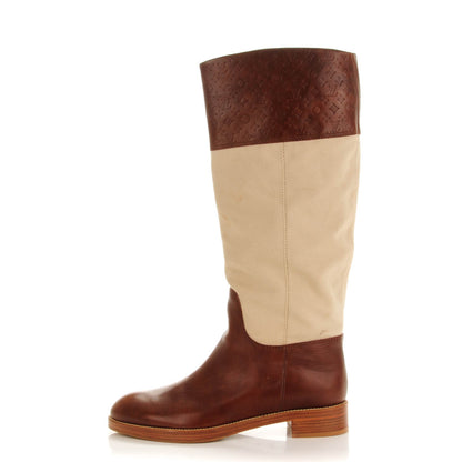 Louis Vuitton Canvas Calfskin Embossed Monogram Flat Seine Boots 41 1 of 8