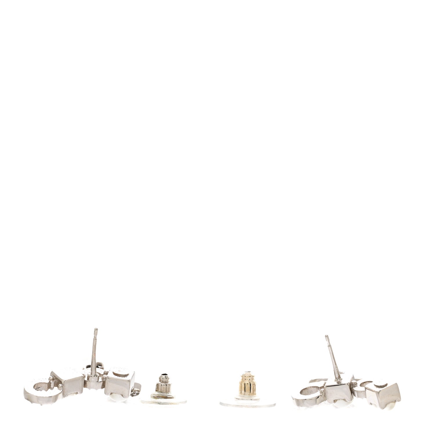Chanel Metal Crystal Pearl Coco CC Earrings Silver 3 of 5