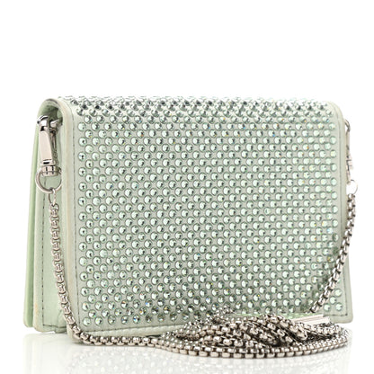 Prada Satin Crystal Metal Triangle Logo Card Holder With Strap Acqua 2 of 11