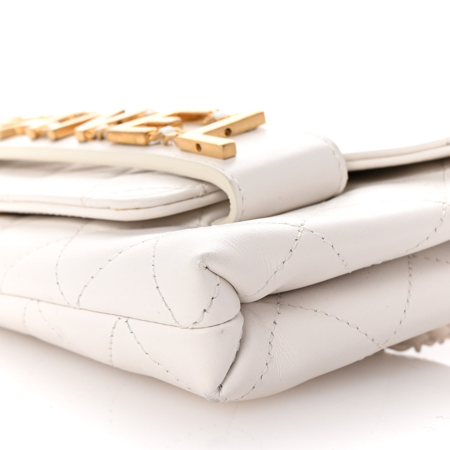 Calfskin Quilted Enchained Clutch White