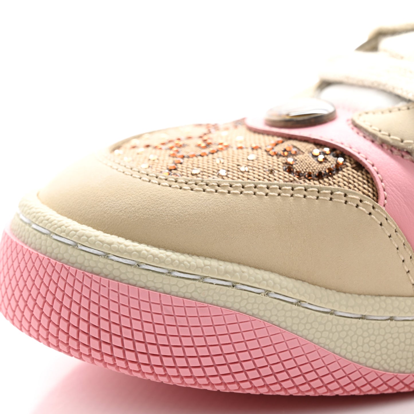 New GG Monogram Nubuck Web Crystal Embellished Womens Screener Sneakers 37 Camel Ebony Wild Rose