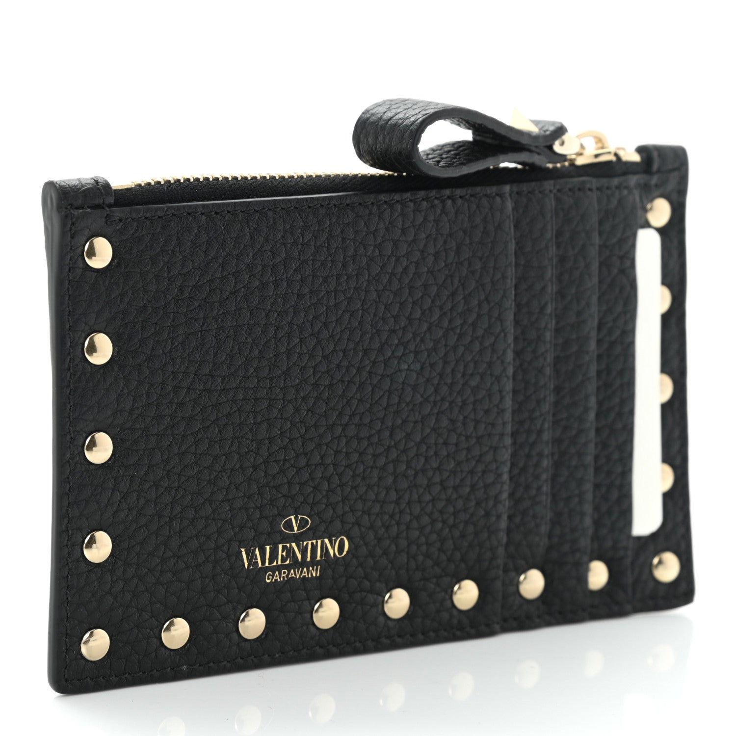 Valentino Garavani Pebbled Calfskin Rockstud Coin Case Card Holder Black 3 of 9