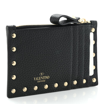 Valentino Garavani Pebbled Calfskin Rockstud Coin Case Card Holder Black 3 of 9