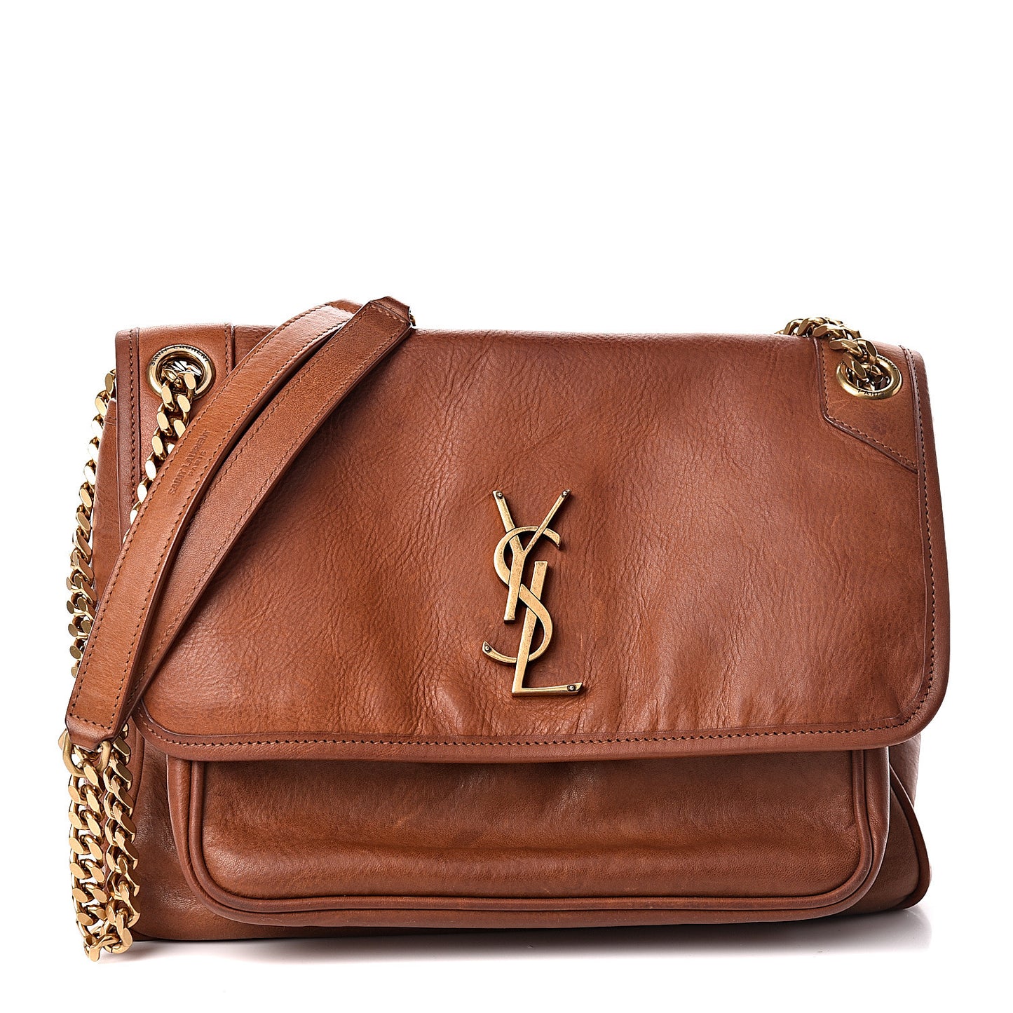 Calfskin Monogram Medium Niki Chain Satchel Cognac
