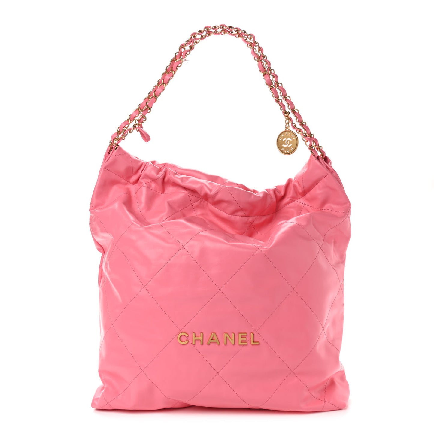 Shiny Calfskin Quilted Large Chanel 22 Coral Pink