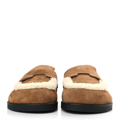Hermes Suede Goatskin Shearling Go Mules 35 Brun Frume Ecru 2 of 8