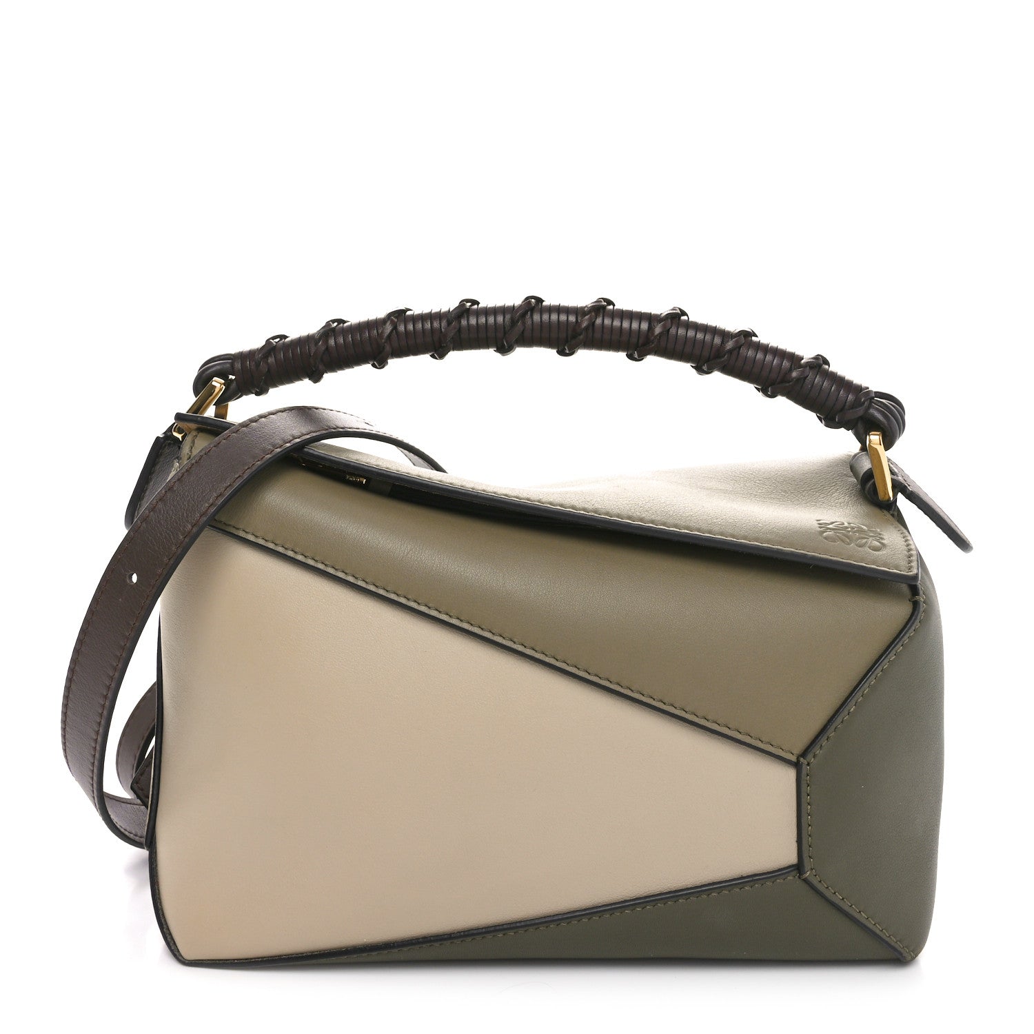 Loewe Calfskin Small Puzzle Edge Bag Laurel Green Light Oat 1 of 10
