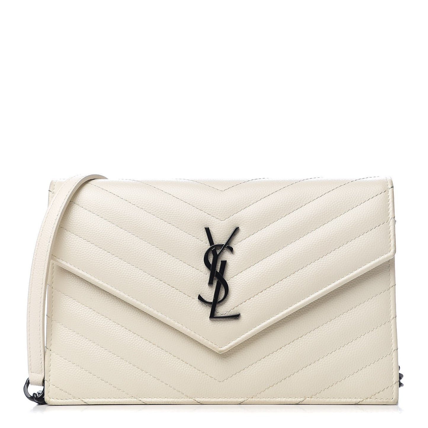 Grain De Poudre Matelasse Chevron Monogram Envelope Chain Wallet Dove White