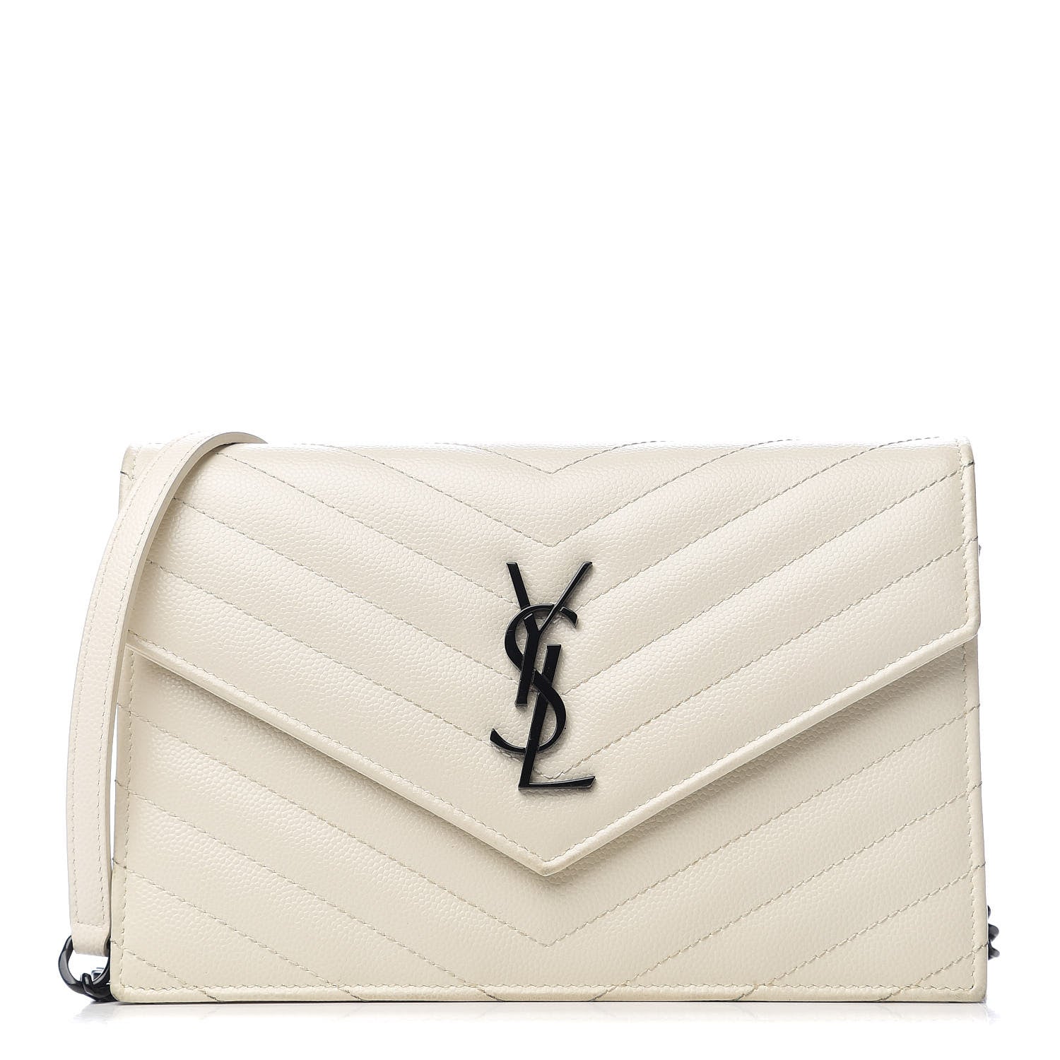 Saint Laurent Grain De Poudre Matelasse Chevron Monogram Envelope Chain Wallet Dove White 1 of 9