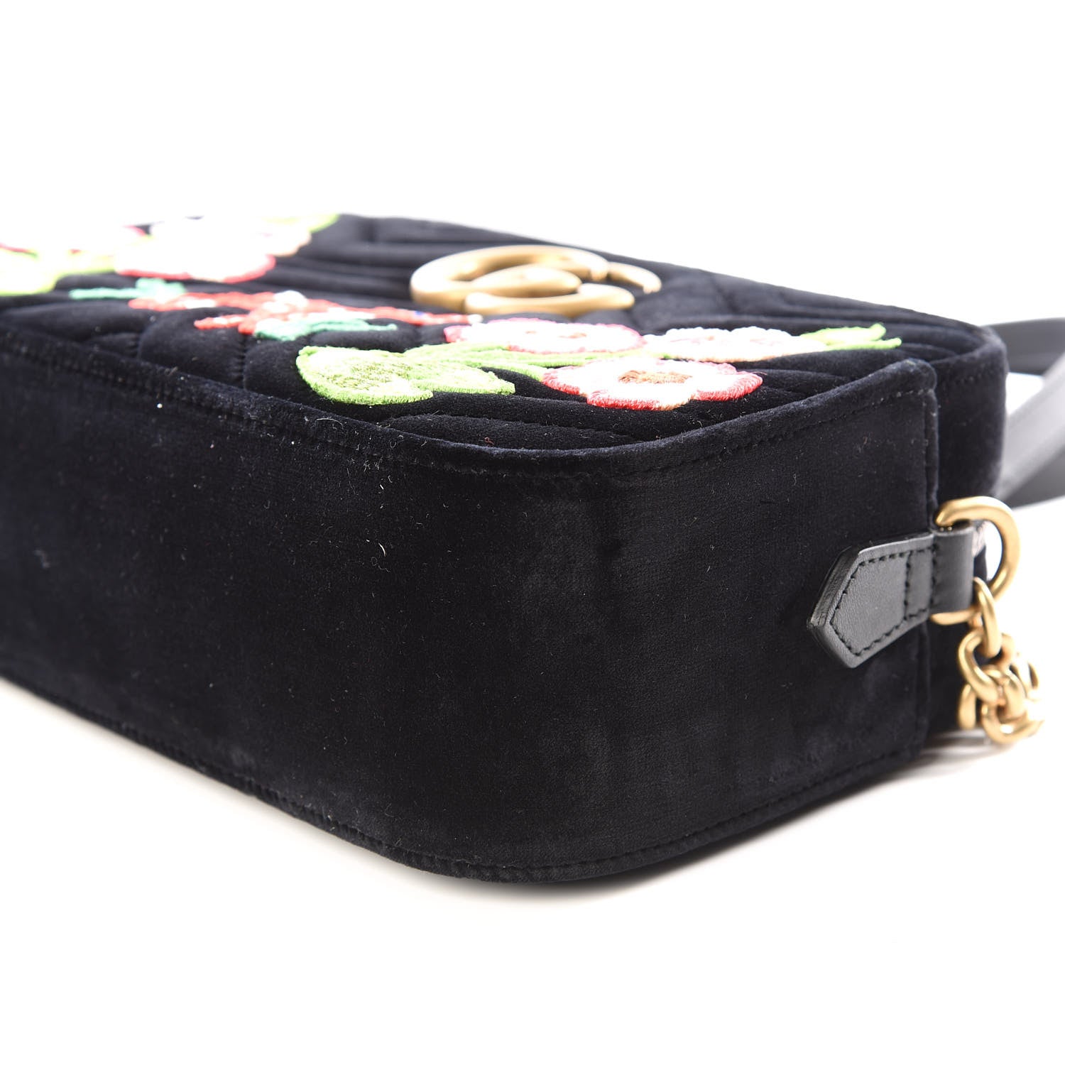 Gucci Velvet Matelasse Deer Embroidered Small GG Marmont Chain Shoulder Bag Black 6 of 9