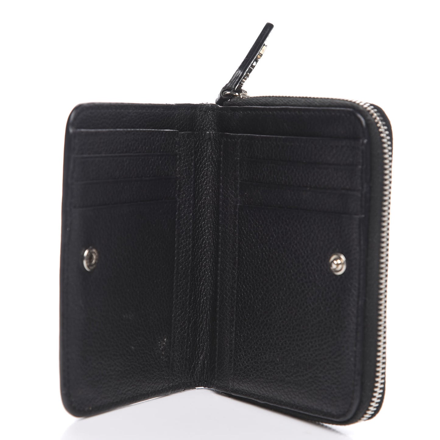 Grained Calfskin Rive Gauche Compact Zip Around Wallet Black