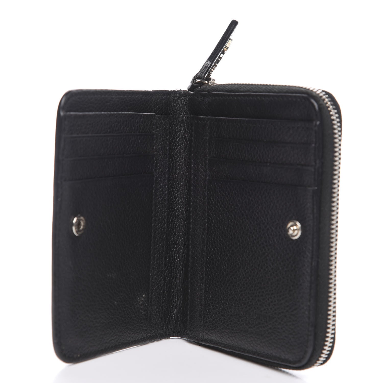 Saint Laurent Grained Calfskin Rive Gauche Compact Zip Around Wallet Black 4 of 9