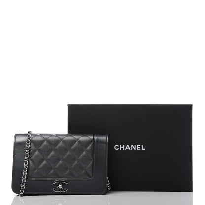Chanel Metallic Caviar Chevron Quilted Vintage Mademoiselle Wallet On Chain WOC Charcoal 11 of 11
