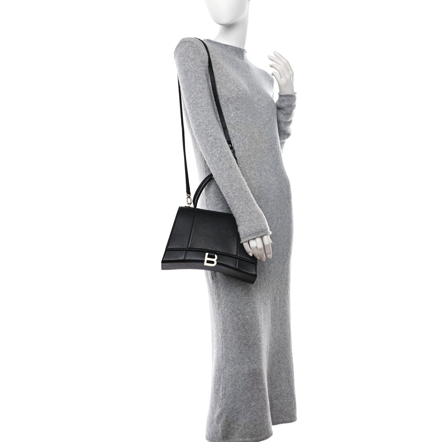 Balenciaga Grained Calfskin Medium Hourglass Top Handle Bag Black 2 of 12