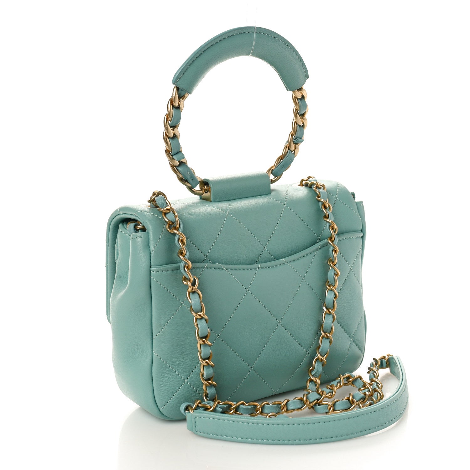 Chanel Lambskin Quilted Small Circular Handle Bag Blue 2 of 9