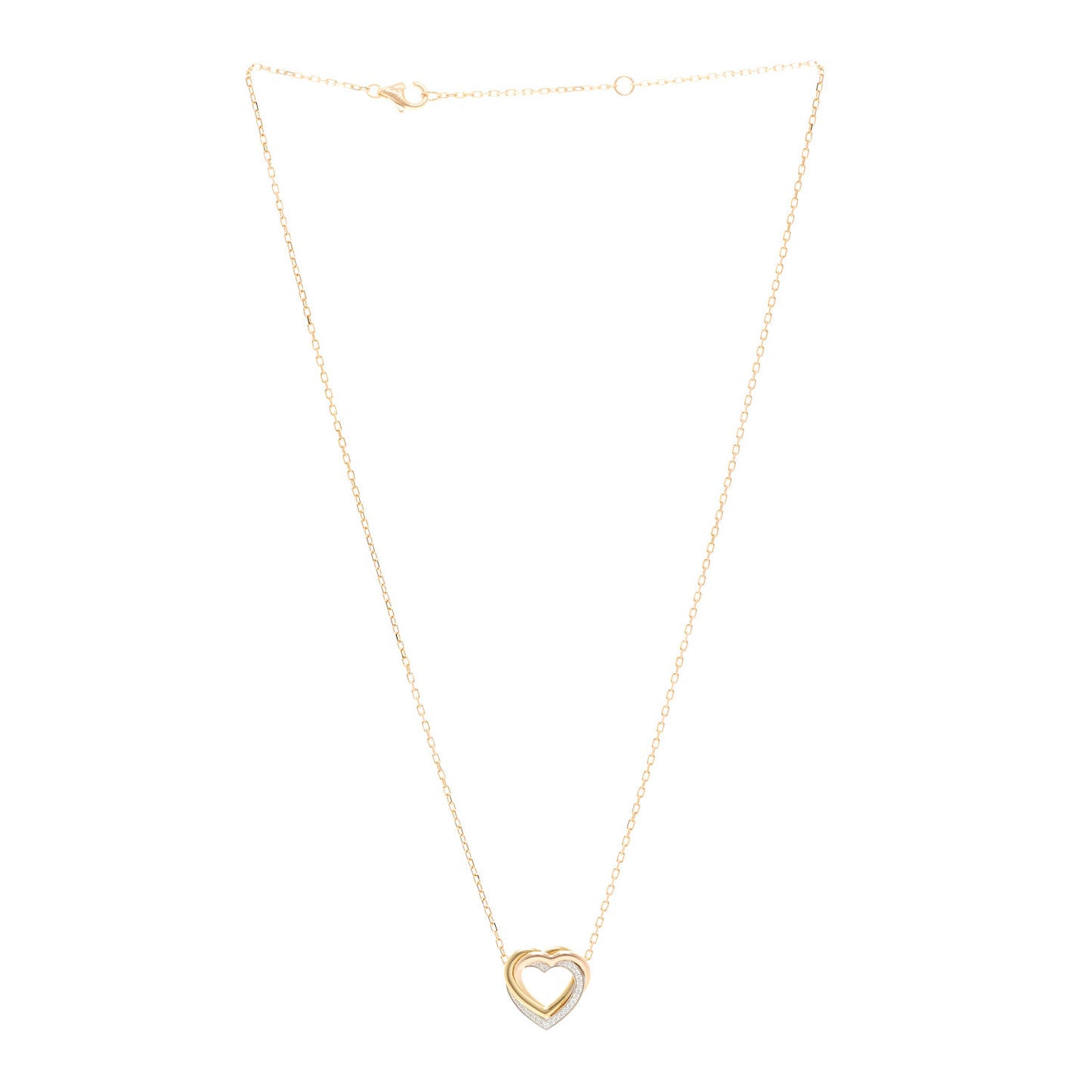 18K Pink Yellow White Gold Diamond Trinity Heart Pendant Necklace