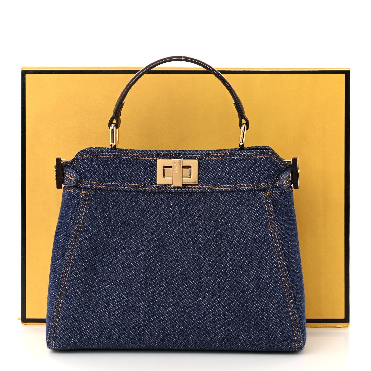 Denim Fabric Jacquard Cuoio FF 1974 Mini Peekaboo Iconic Satchel Blue Tobacco Moro