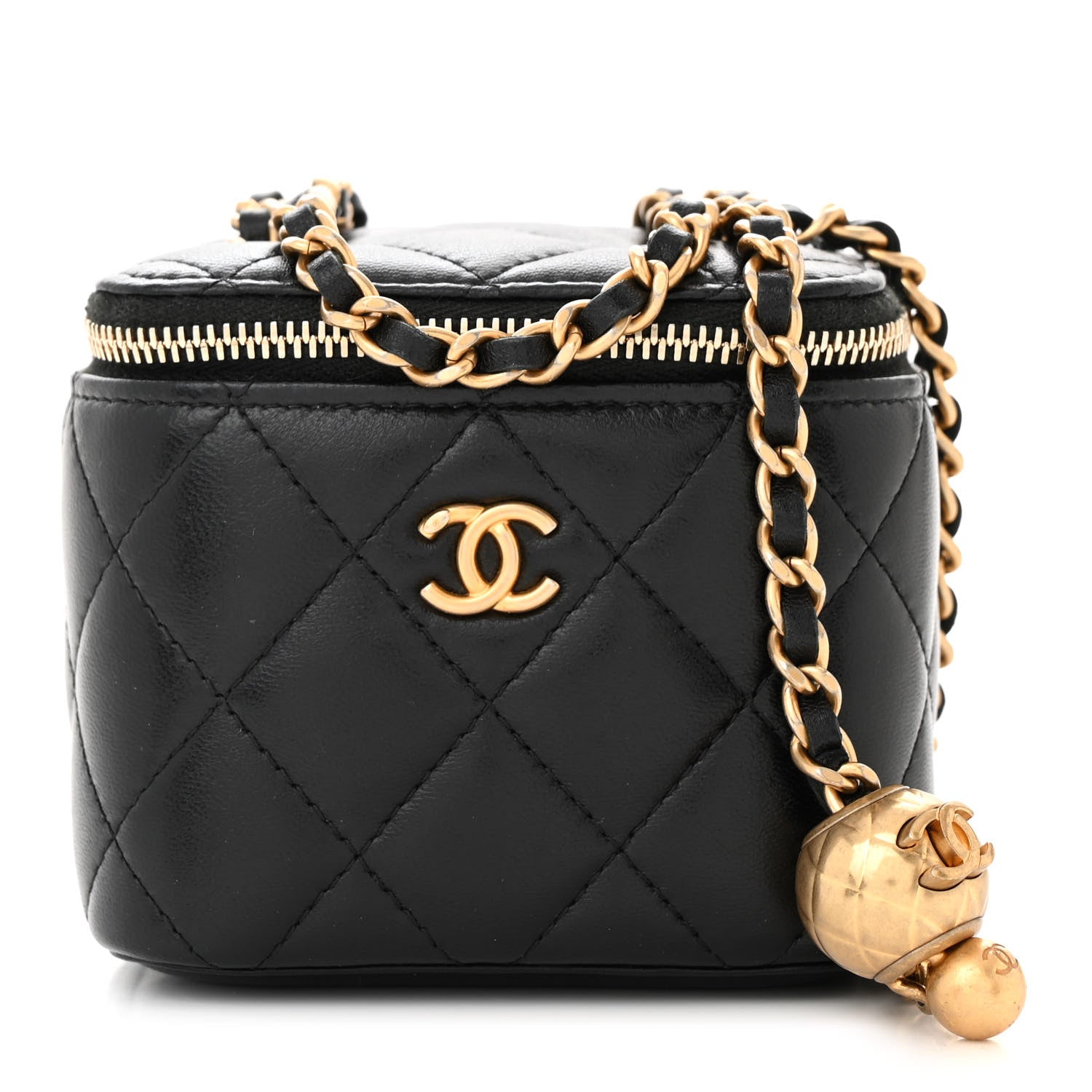 Chanel Lambskin Quilted Mini Pearl Crush Vanity Case With Chain Black 1 of 10