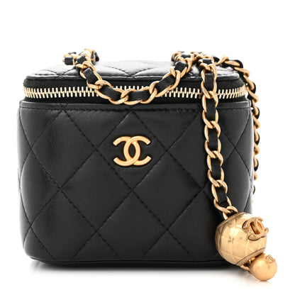 Chanel Lambskin Quilted Mini Pearl Crush Vanity Case With Chain Black 1 of 10