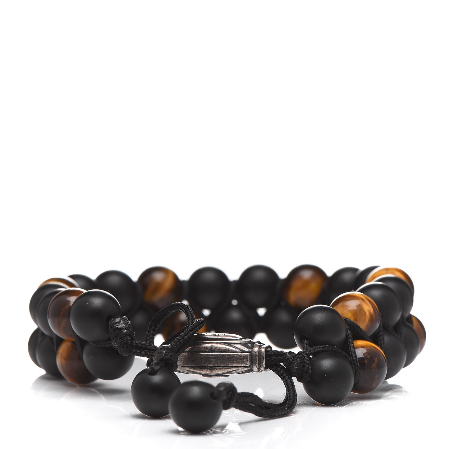 Sterling Silver Black Onyx Tiger Eye 8mm Spiritual Beads Two Row Bracelet