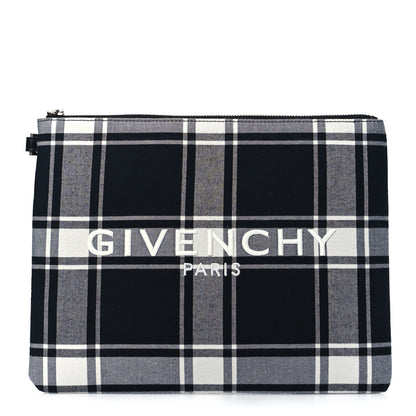 Givenchy Canvas Logo Plaid Pouch Black White 1 of 11
