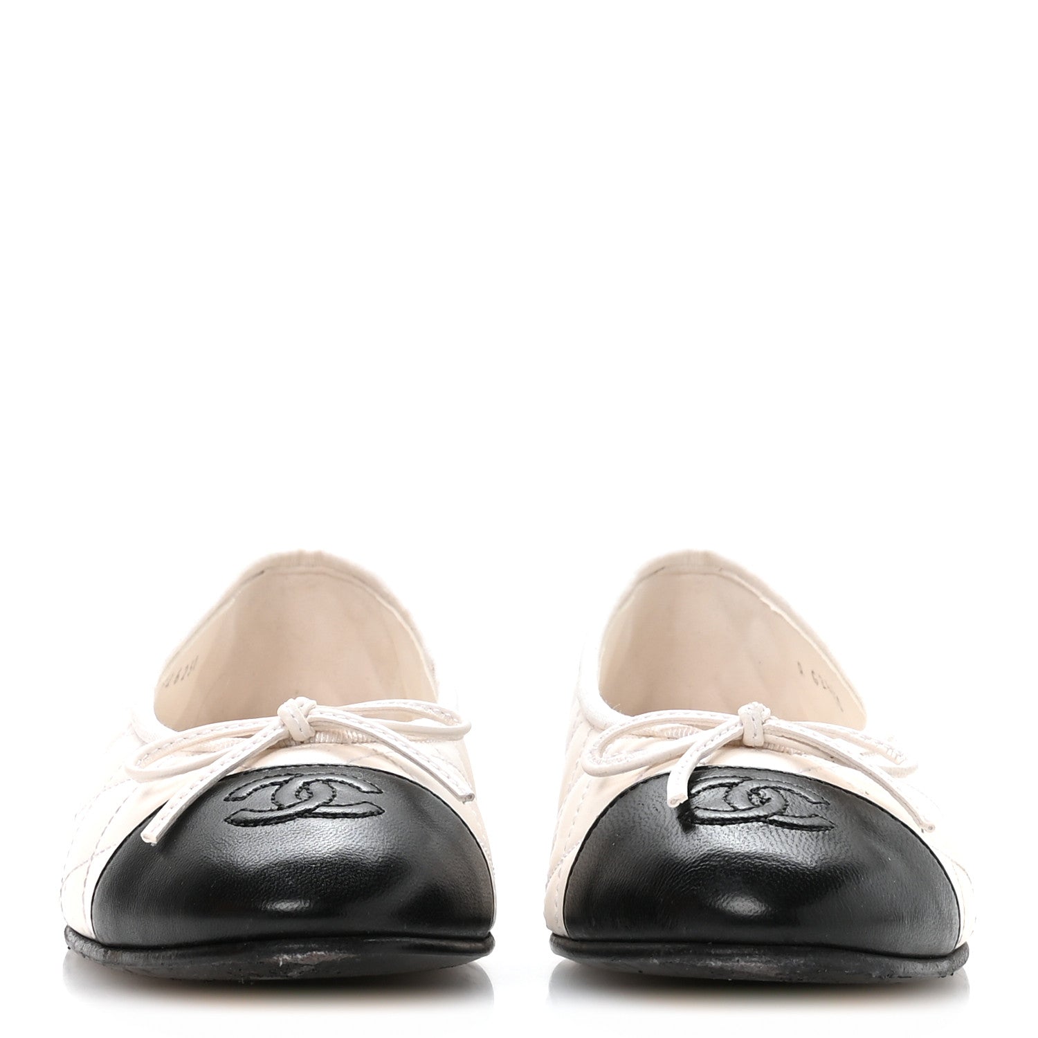 Chanel Canvas Lambskin Quilted CC Cap Toe Ballerina Flats 37 White Black 3 of 8