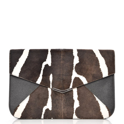 Fendi Calf Hair Vitello Elite Zebra Print 2Jours Envelope Clutch Ebony White 1 of 8