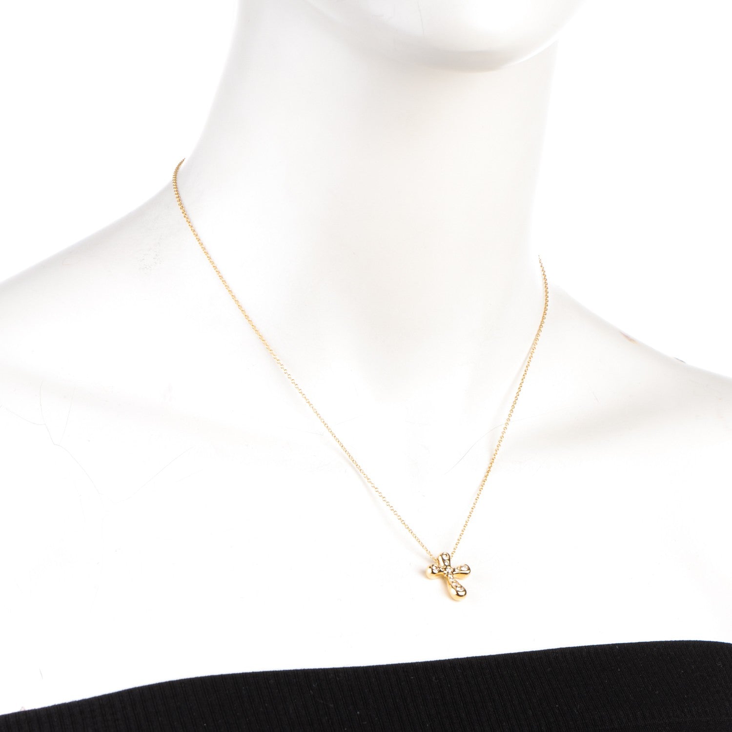Tiffany 18K Yellow Gold Diamond Elsa Peretti Cross Pendant Necklace 2 of 6