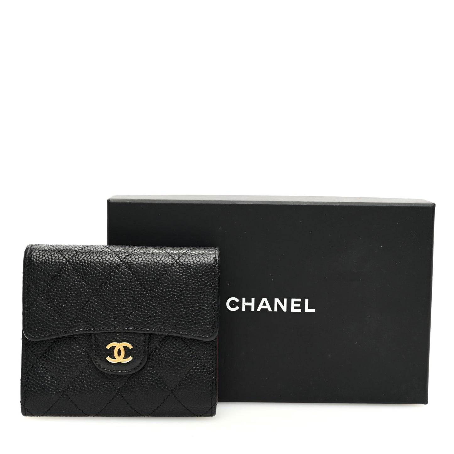 Caviar Quilted Compact Flap Wallet Black