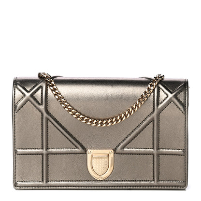 Christian Dior Metallic Calfskin Diorama Wallet on Chain Pouch Gunmetal 1 of 10