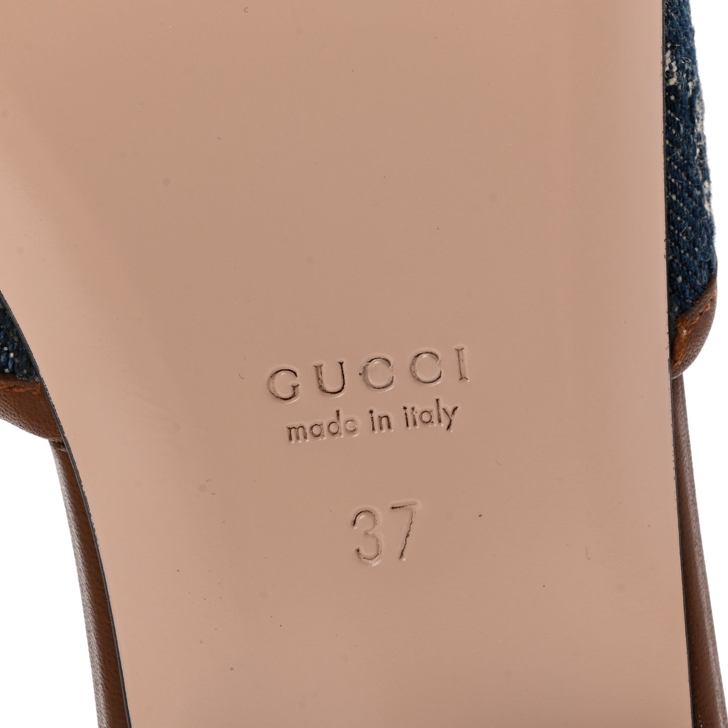 New Denim GG Monogram Miro Soft Calfskin Jolie Slide Sandals 37 Blue Tea Cuir Epilog