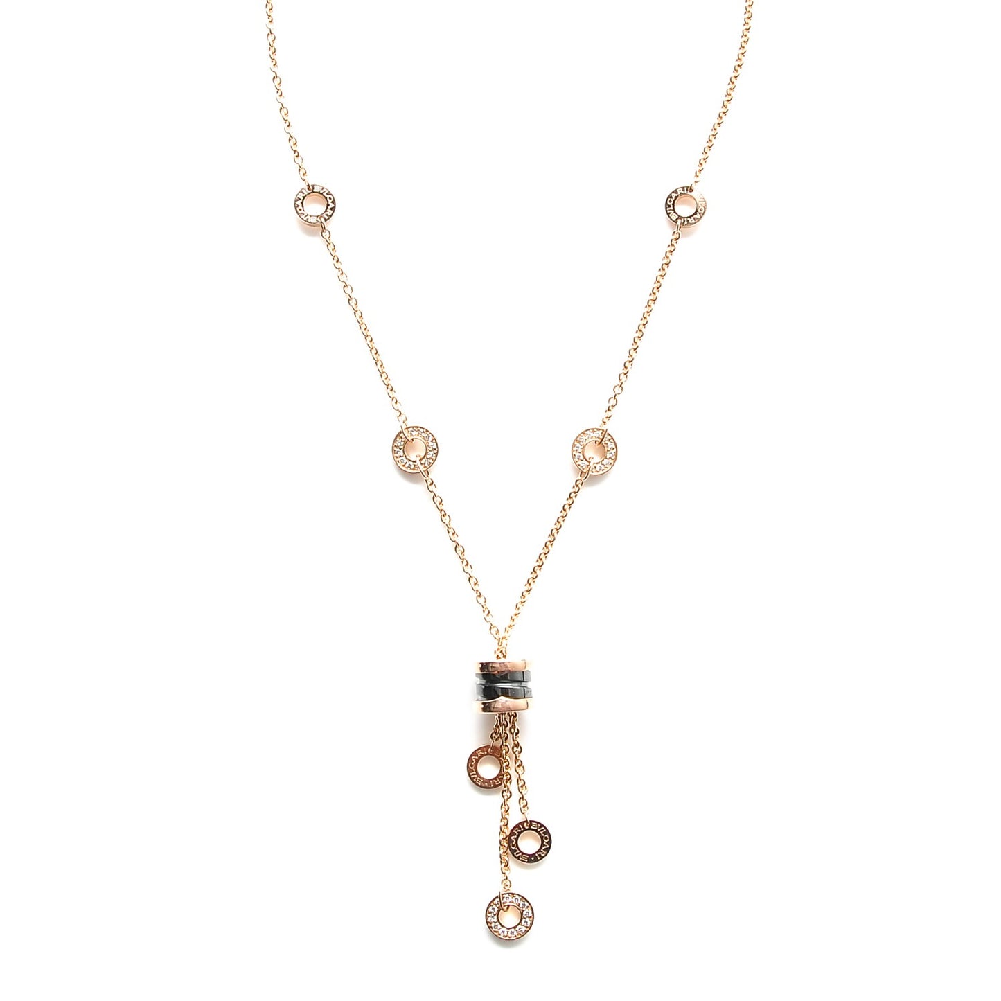 18K Rose Gold Diamond Black Ceramic B.Zero1 Necklace