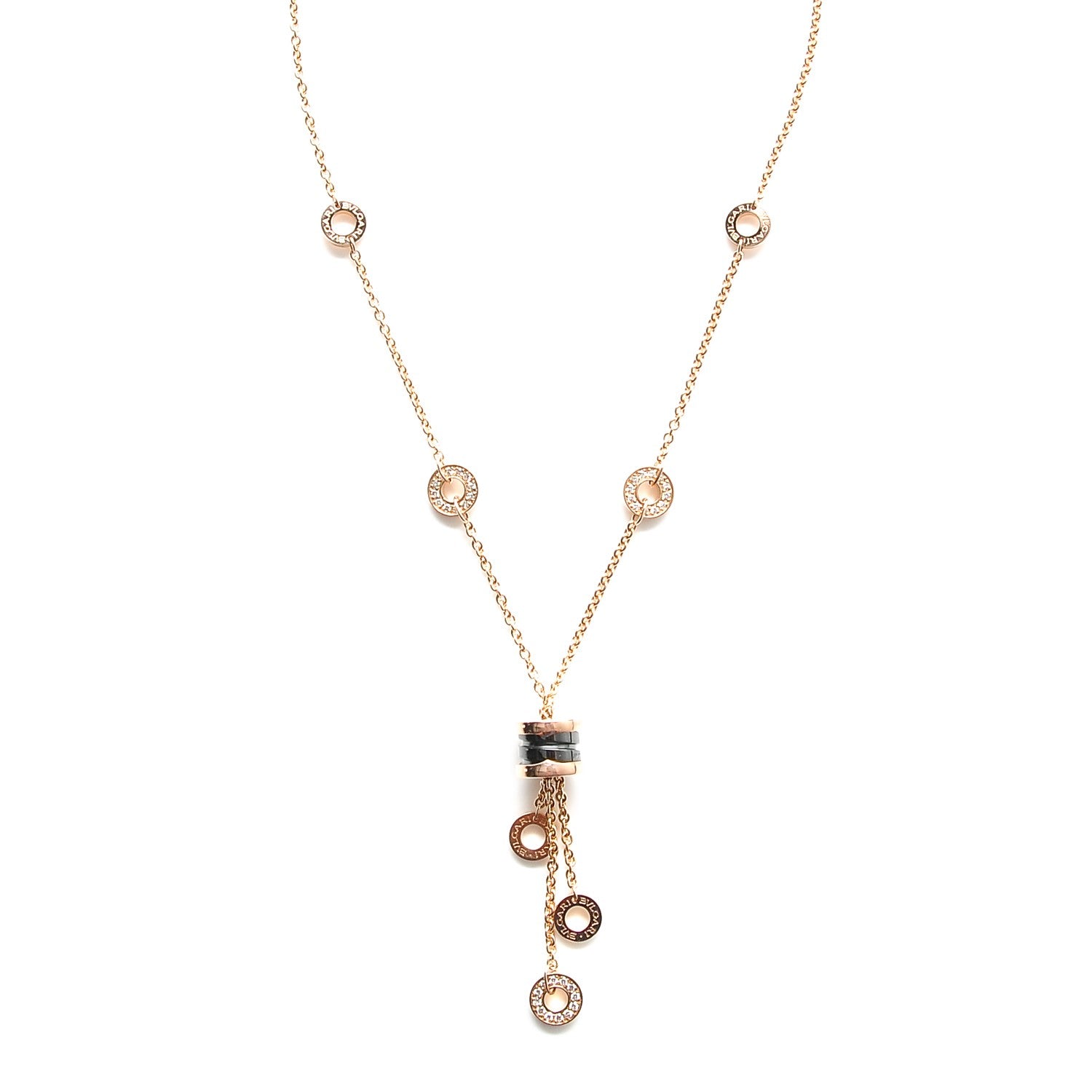 Bulgari 18K Rose Gold Diamond Black Ceramic B.Zero1 Necklace 1 of 6