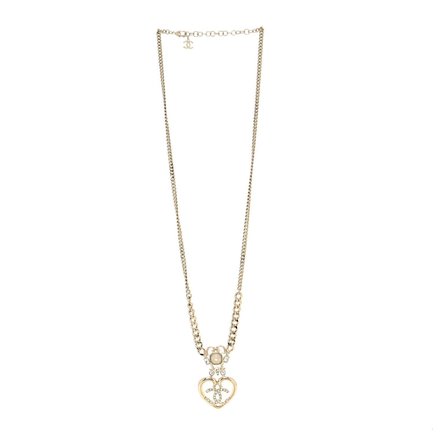 Chanel Crystal Glass Heart CC Necklace Gold 3 of 5