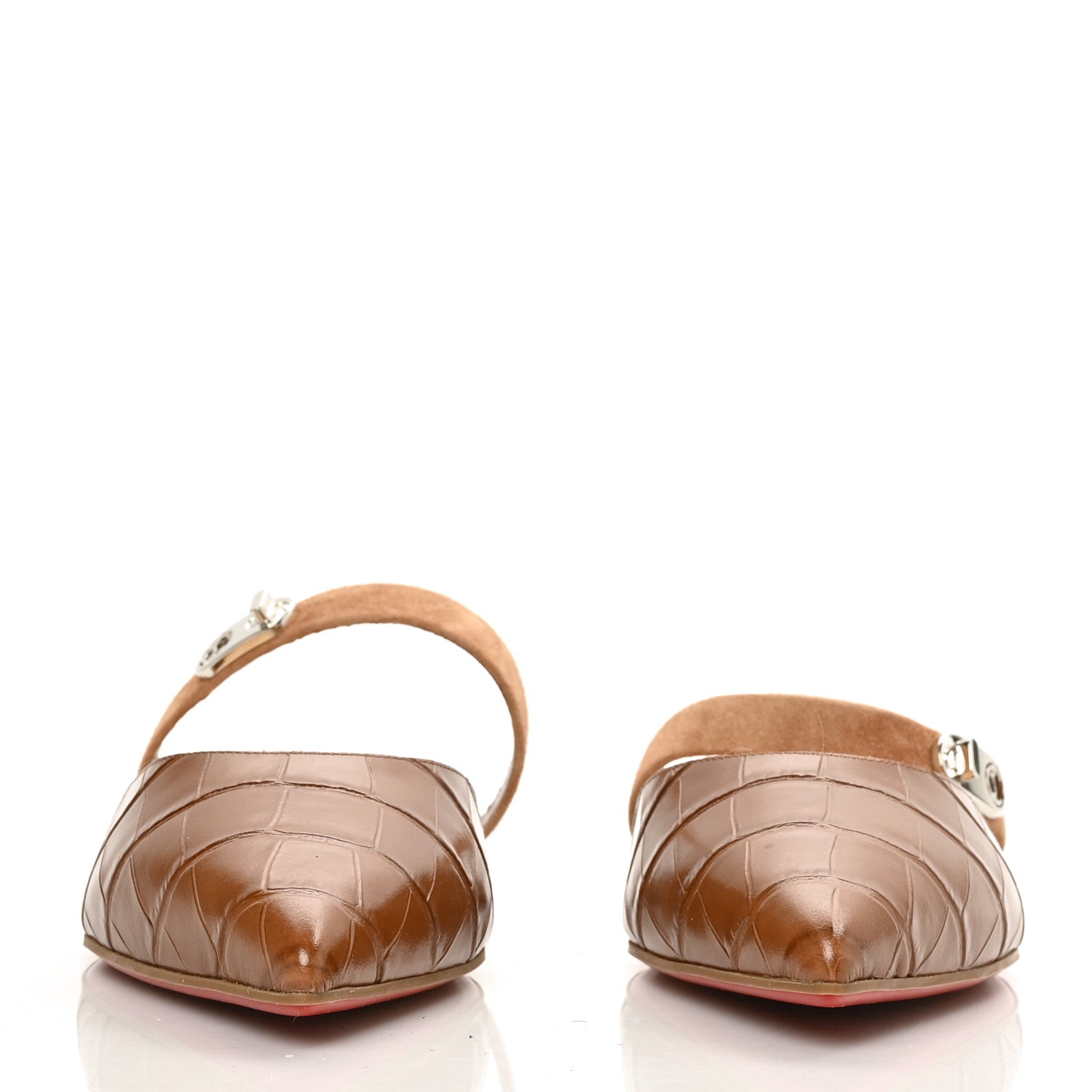 Christian Louboutin Calfskin Crocodile Embossed Choc Lock Flats 41 Biscotto 2 of 7