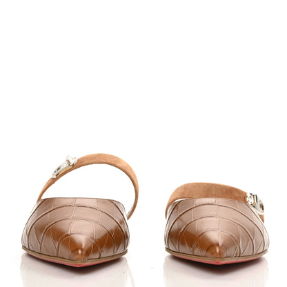 Christian Louboutin Calfskin Crocodile Embossed Choc Lock Flats 41 Biscotto 2 of 7