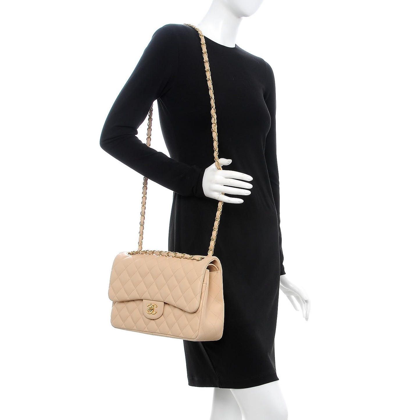 Lambskin Quilted Jumbo Double Flap Beige Clair
