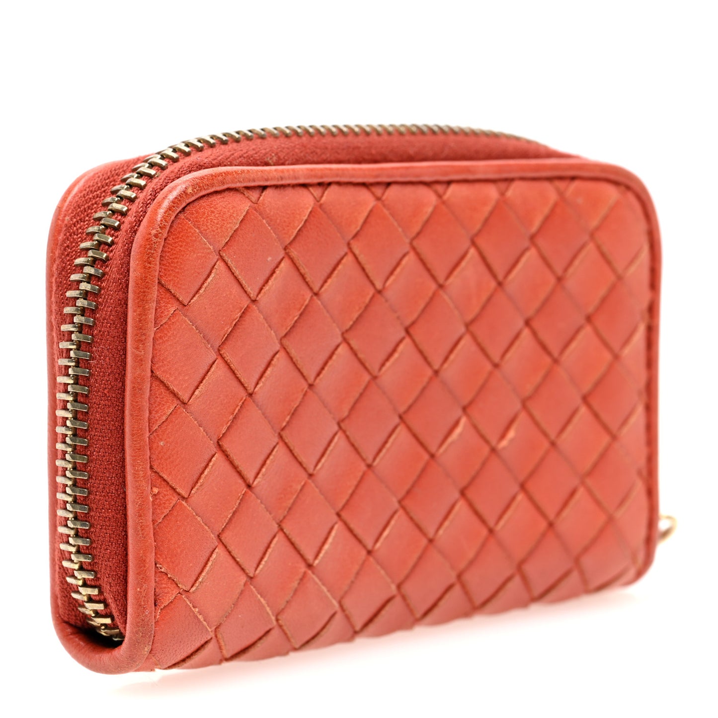Nappa Intrecciato Zip Around Coin Purse Brique