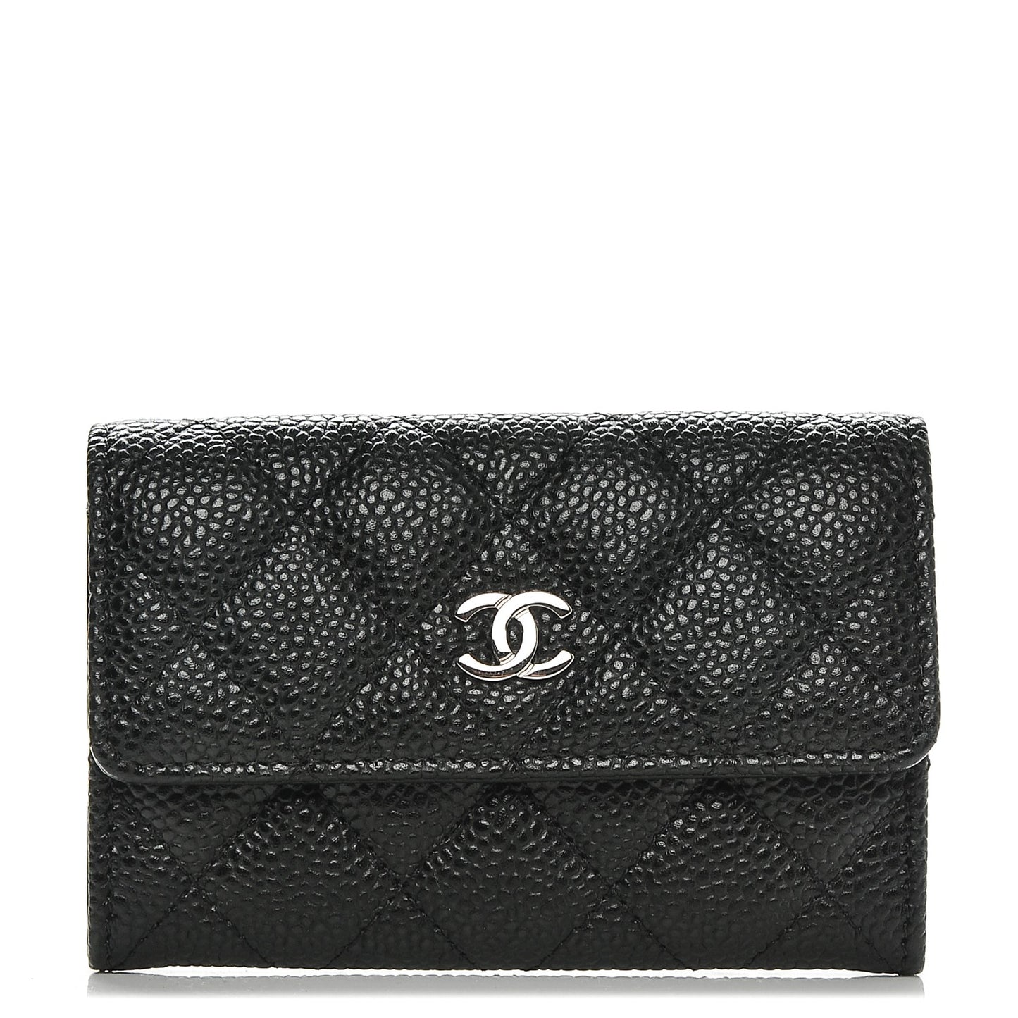 Caviar Quilted Flap Card Holder Black