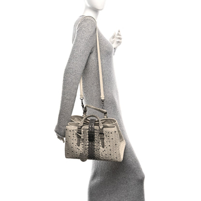 Bottega Veneta Light Calf Snakeskin Intrecciato Embroidered Small Roma Cream 2 of 9