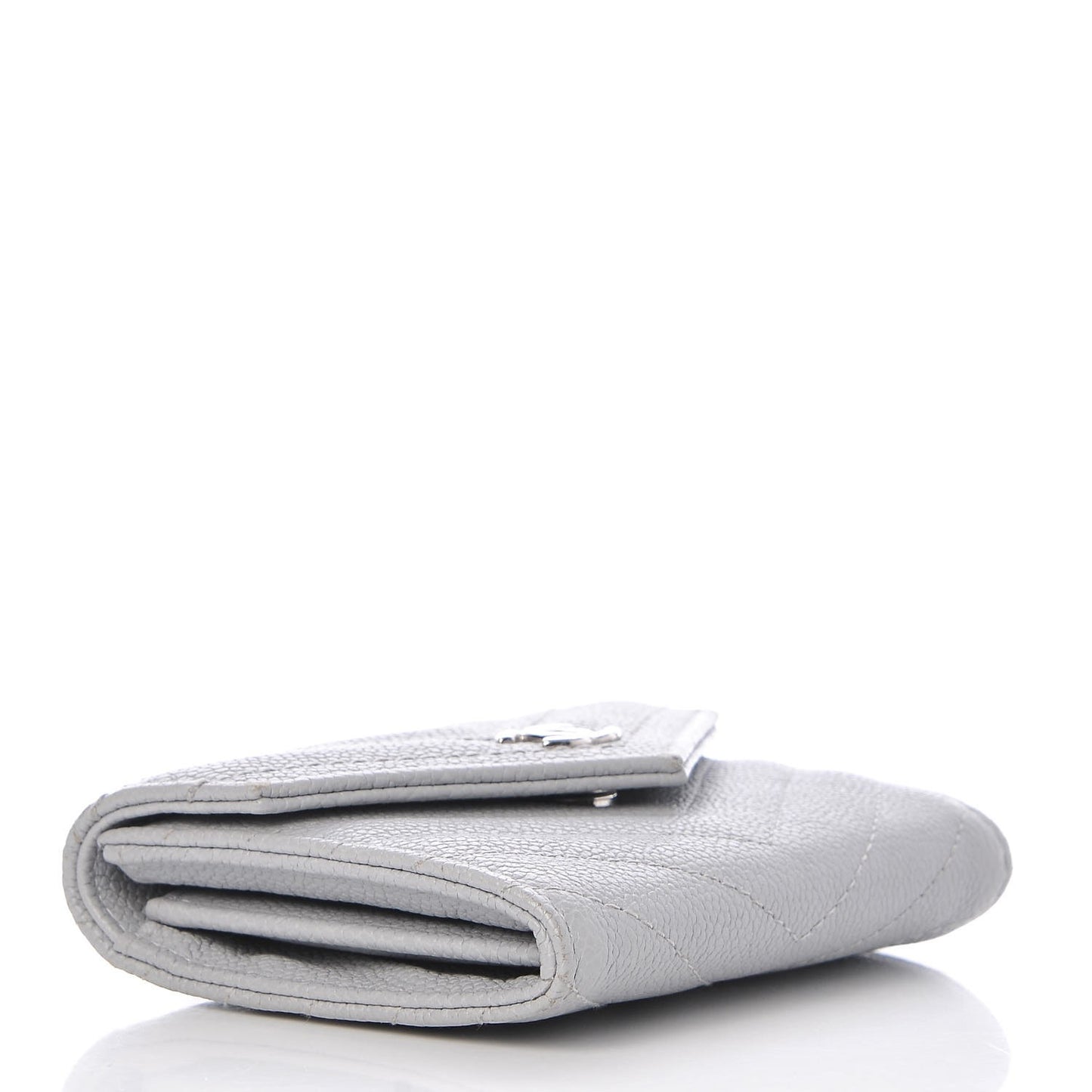 Caviar Chevron Quilted Card Holder Flap Wallet Grey