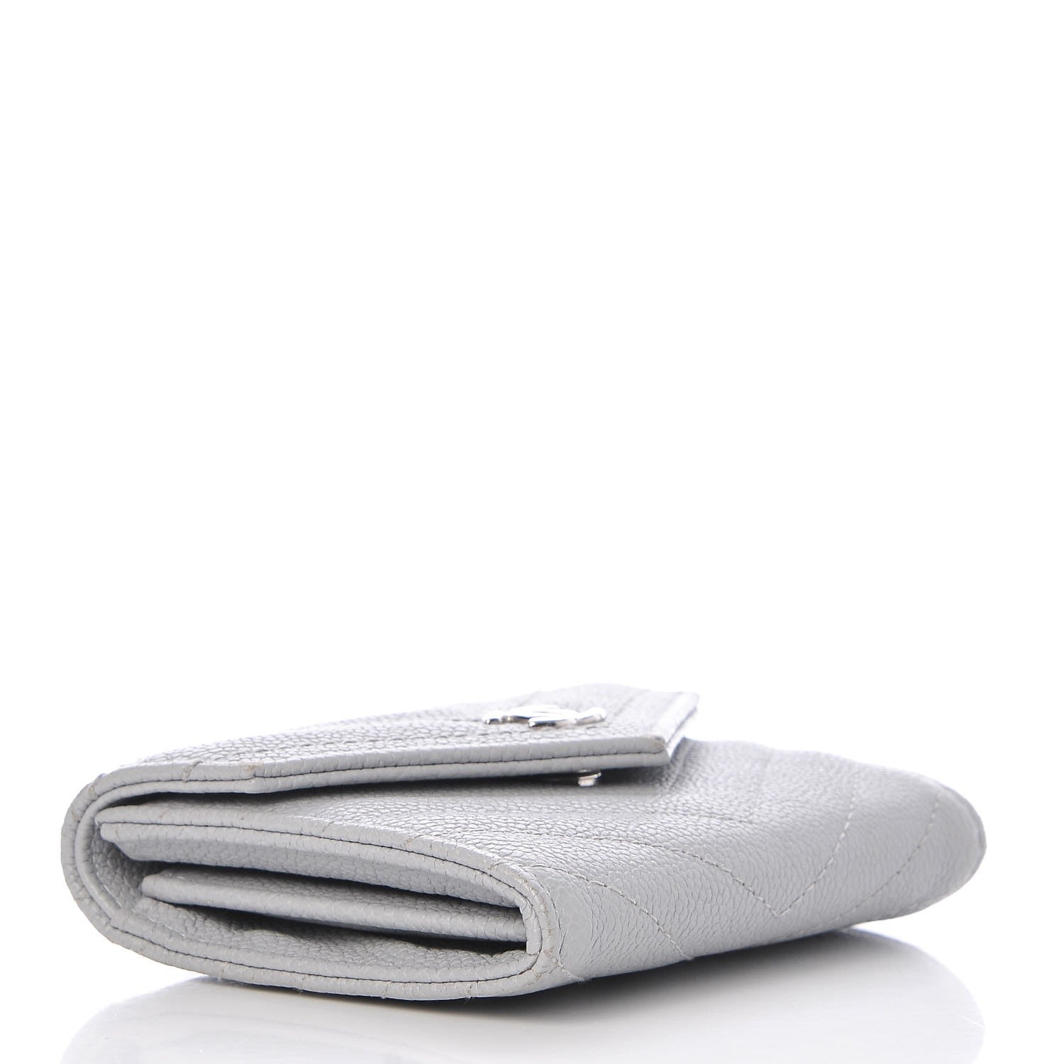 Chanel Caviar Chevron Quilted Card Holder Flap Wallet Grey 4 of 9