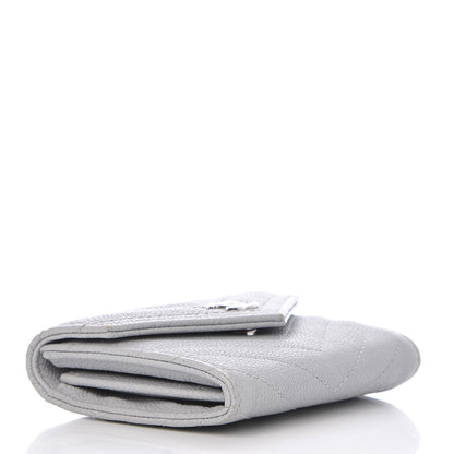 Chanel Caviar Chevron Quilted Card Holder Flap Wallet Grey 4 of 9