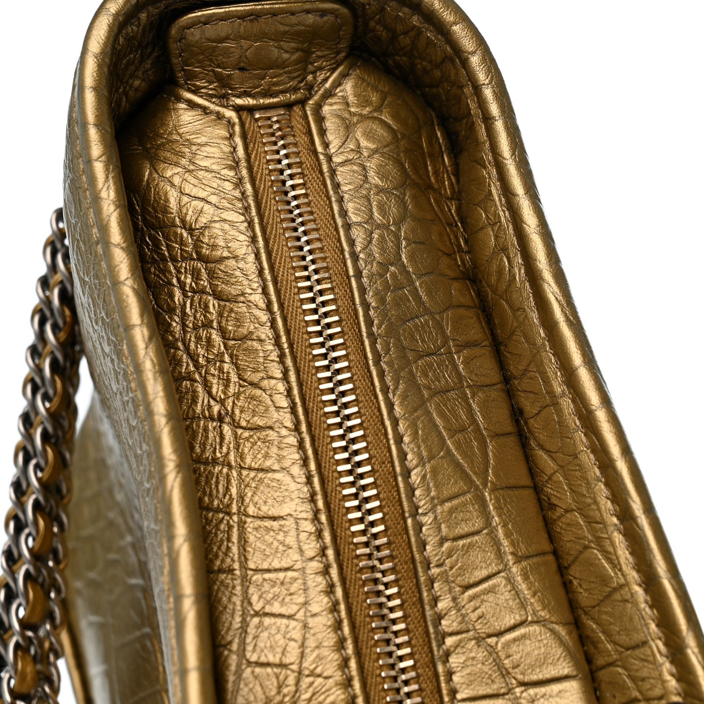 Metallic Calfskin Crocodile Embossed Medium Gabrielle Cocodile Hobo Gold