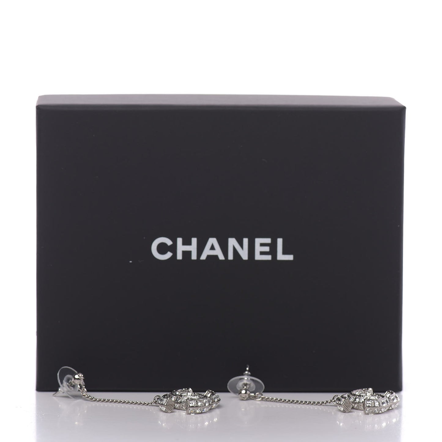 Baguette Crystal CC Drop Earrings Silver