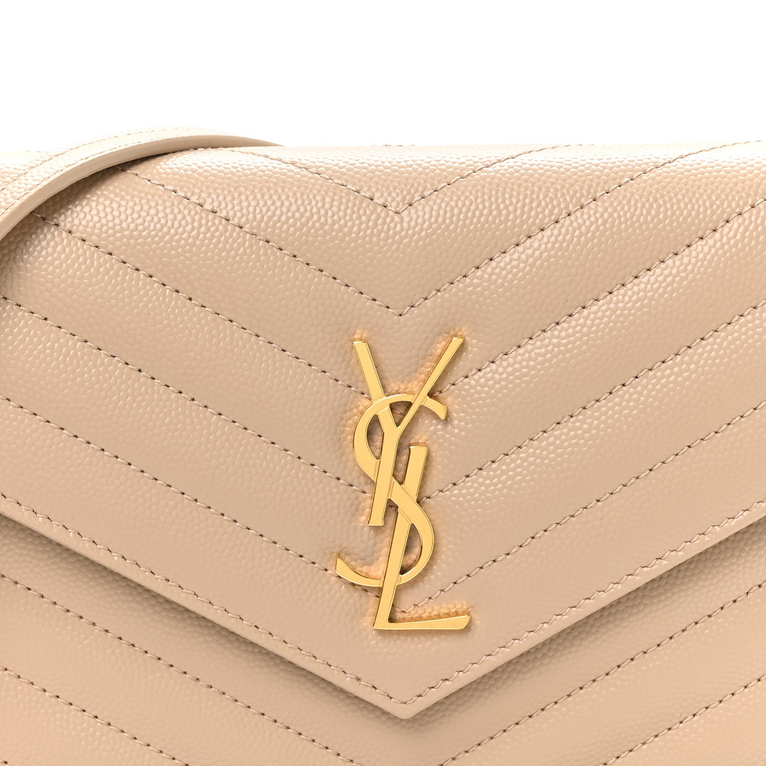 Saint Laurent Grain De Poudre Matelasse Chevron Monogram Envelope Chain Wallet Dark Beige 8 of 11